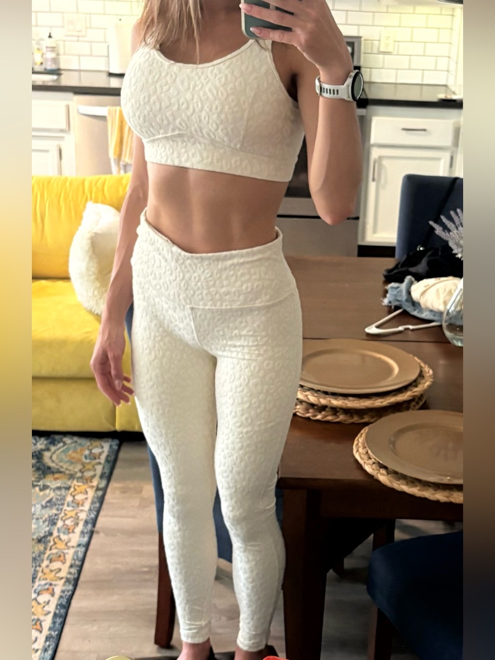 Matching white cheetah Workout Set with Leggings & Sports Bra with Removable Pad